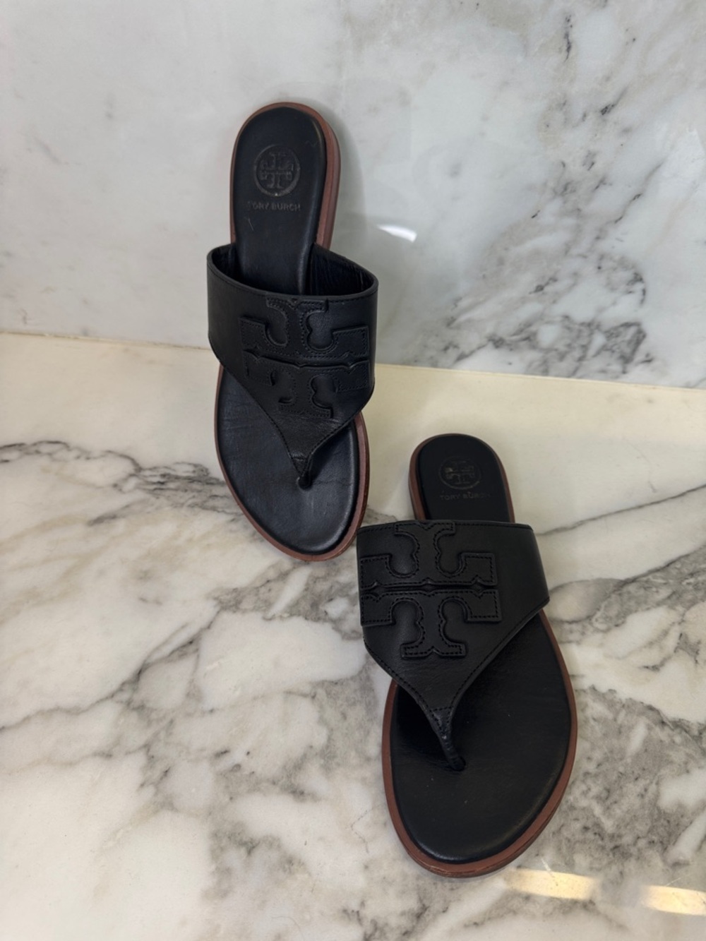 Tory Burch Black Leather Logo sandals